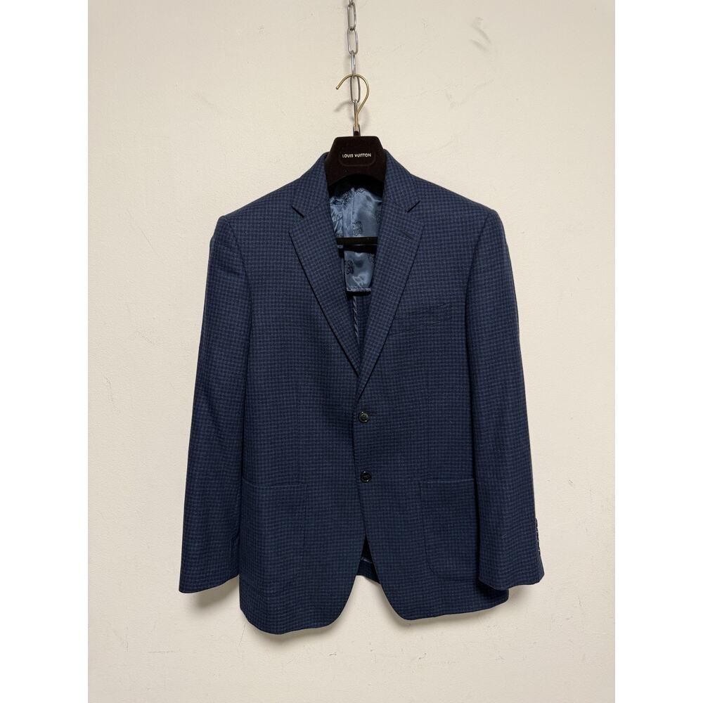 Bruno Magli Blazer Mens 36S Blue Wool Check Two Button Sport Coat Notch Lapel